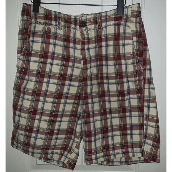 ABERCROMBIE & FITCH Plaid Shorts Sz 30 Button Fly Heavyweight Drawstring EUC - Picture 1 of 10